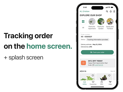 Tracking order information on the home screen animation app design design system e commerce ecommerce app flowers ios ios app ios design online shop order status plant plants for beginer prototype ui design seeds shop ui ui design ux