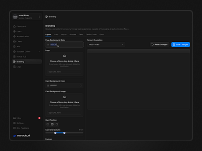 Branding Screens - Layout Tab ✨ branding buttons colors dark mode dark ui editor editor design hex layout