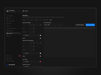 Branding Screens - Error Tab ✨ browser code code snippet dark mode dark ui design system dev tools editor editor design error error state