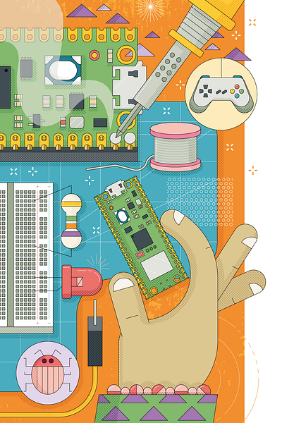 Raspberry Pi Beginners Guide #9 2d artwork breadboard coding colour debugging design gaming graphic design illustration illustrator led physical computing pico raspberry pi soldering technology vector