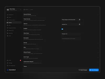 Client Settings ✨ client client settings dark mode dark ui dropdown menu option menu settings switch toggle