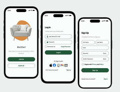 Furniture store Login/signup page