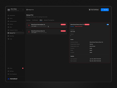 CRLS Tab ✨ certificates crls dark dark mode dark ui menu settings tab