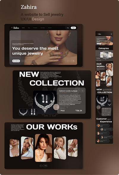 Zahira Website app dark design front end graphic design jewelry light project software theme ui ux website