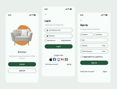 Furniture store login/signup