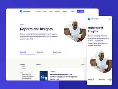 Redesigning the Reports Hub for Infermedica ai cards filtering filters health healthcare hub infermedica labels landing navigation reports vlog webinars
