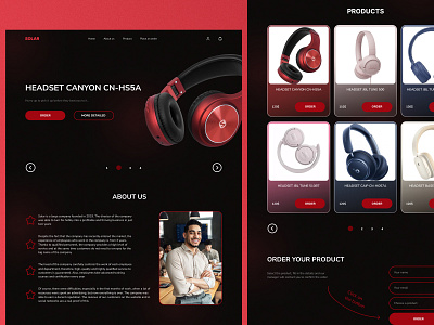 SOLAR | Landing page | 02 beautiful background design headphones landing page red ui ux web design