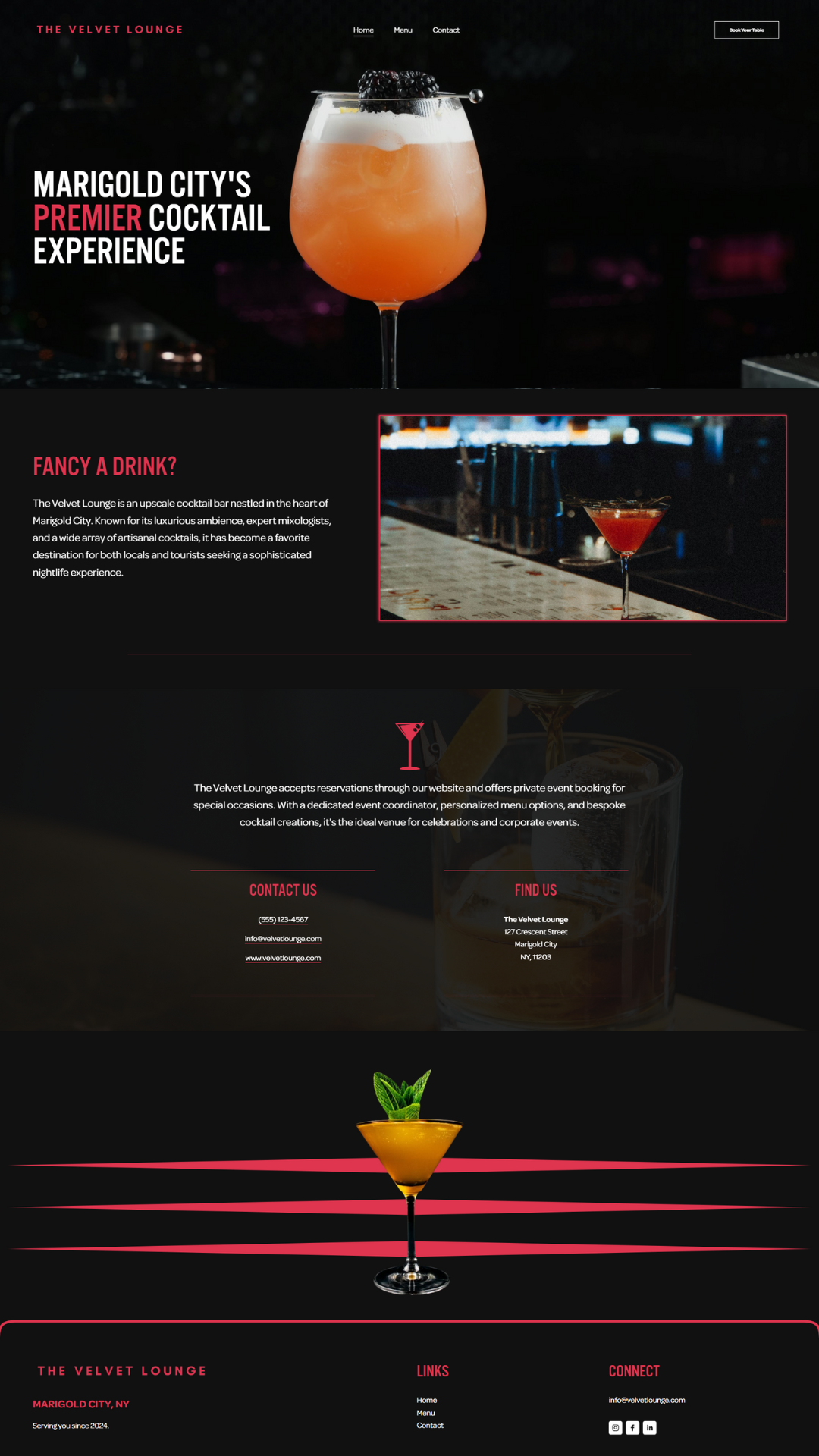 Cocktail Bar Squarespace Website business design squarespace web web design web development website