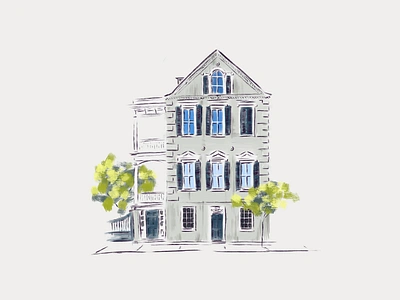 BVL Historic Preservation House Illustration charleston door graphic design historic house illustration porch procreate shutters windows