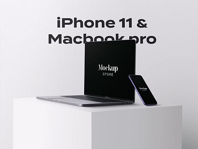 iPhone 11 and Macbook pro Mockups apple device iphone 11 laptop macbook mockup phone psd