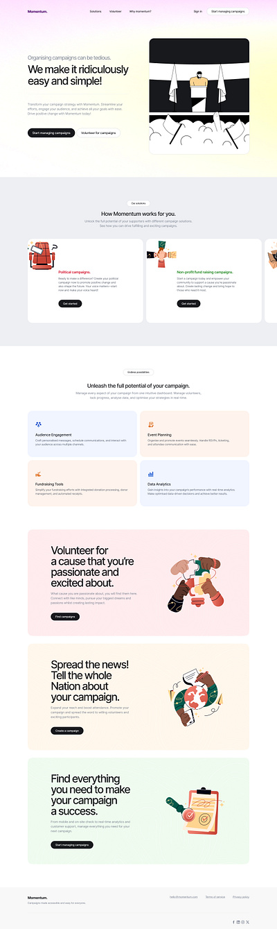 A campaign management landing page design illustration typography ui ux