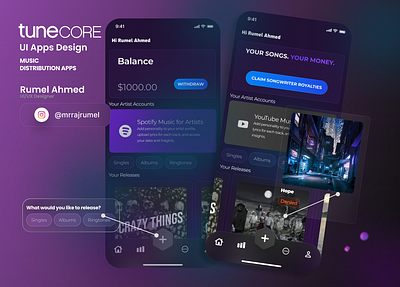 TuneCore Mobile App UI/UX Redesign Concept interaction design ui ux