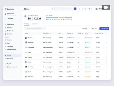 Zendenta - Stocks Case Study - SaaS of Dental Clinic animation clinic dental dentist ehr emr hospital inventory management order stock product design product details saas saas dental saas design ui ux web app web design