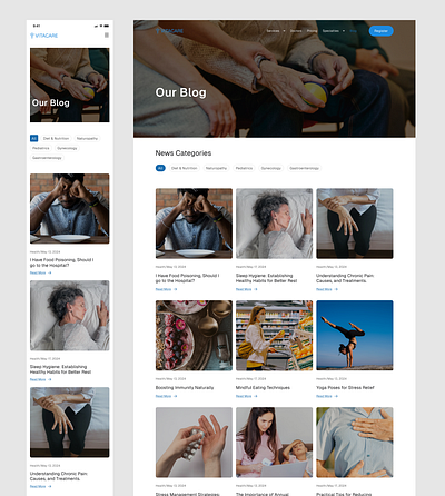 Vitacare - Healthcare App Design - Blog page healthcare mobile research ui user visual design website