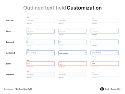 Text fields component customization default design system eror helper text helpertext input input states inputs label material design material ui outlined text fields placeholder react text field text fields textfield validation