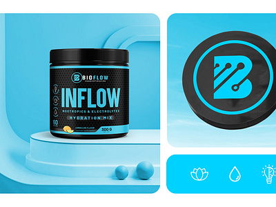 INFLOW Hydration Mix Branding & Packaging Design 3d realistic renders advertising brand identity branding label design logo design packaging packaging design product design product rendering social media