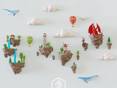 PAPERCRAFT SOARING ISLANDS 3d craft design diy origami gurko lowpoly papercraft pepakura