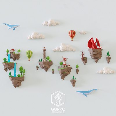 PAPERCRAFT SOARING ISLANDS 3d craft design diy origami gurko lowpoly papercraft pepakura