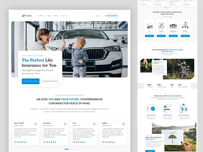 Futura - Insurance Company Landing Page agency app blue branding company design insurance insurance company landing page minimalist ui ux vector white