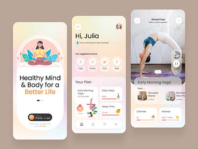 Healthy LifeStyle App app cards clean health illustration ios minimal ui ux yoga