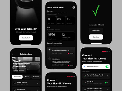 Titan-iR Device Connectivity App ar dailydesign design graphic design interfacedesign ios ios app medical app mobile app treatment ui uiux vr