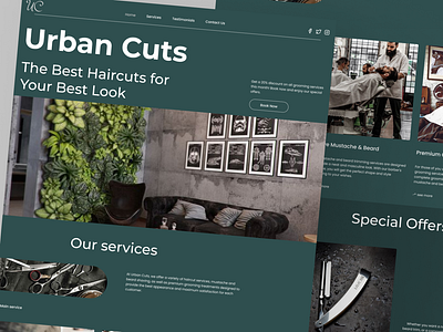 Urban Cuts - Barbershop Landing Page barbeshop branding clean design figma hairstyle landing page logo mockup typography ui user experience user interface ux web design web ui