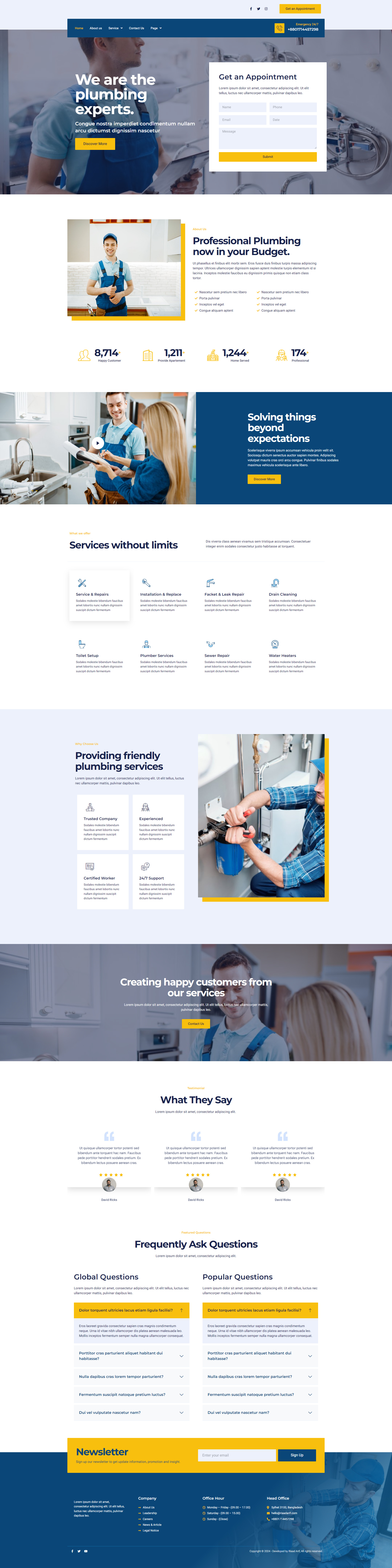 Plumbing Services Website Design | WordPress construction website handyman website home repair website landing page mechanic website plumber website plumbing website renovation website repair website riaad arif web web design web development webdesign website website design