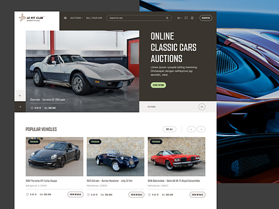 LPC Marketplace. Concept auction classic cars e commerce home page le pit club marketplace ui vehicles
