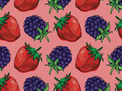 Yummy Berry Pattern berry blackberry design fabric food fruit pattern pattern design print repeat repeat pattern seamless strawberry surface design textile wallpaper yummy