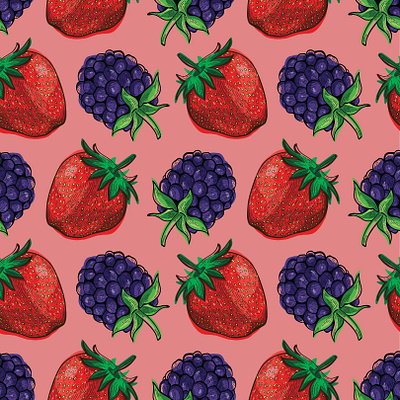 Yummy Berry Pattern berry blackberry design fabric food fruit pattern pattern design print repeat repeat pattern seamless strawberry surface design textile wallpaper yummy