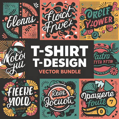 T-Shirt Design Vector Bundle! 7 Sets illustrations branding design graphic design illustration logo typography vector