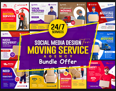 Social media post design Bundle for Moving service agency advertisement banner design branding flyer graphic design instagram post marketing mover moving service social media post