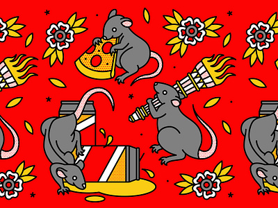 🐀 NY Rats beer can flower halftone illustration monoline new york new york city ny pizza pop art rat tattoo torch