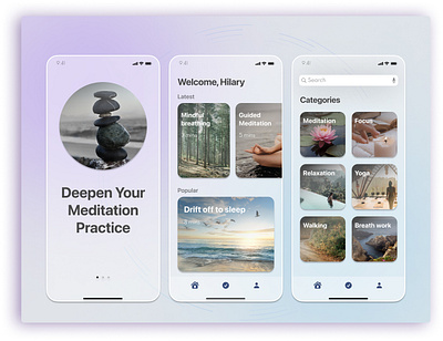 Mobile App Design - Meditation App glassmorphism meditation mobile ui yoga