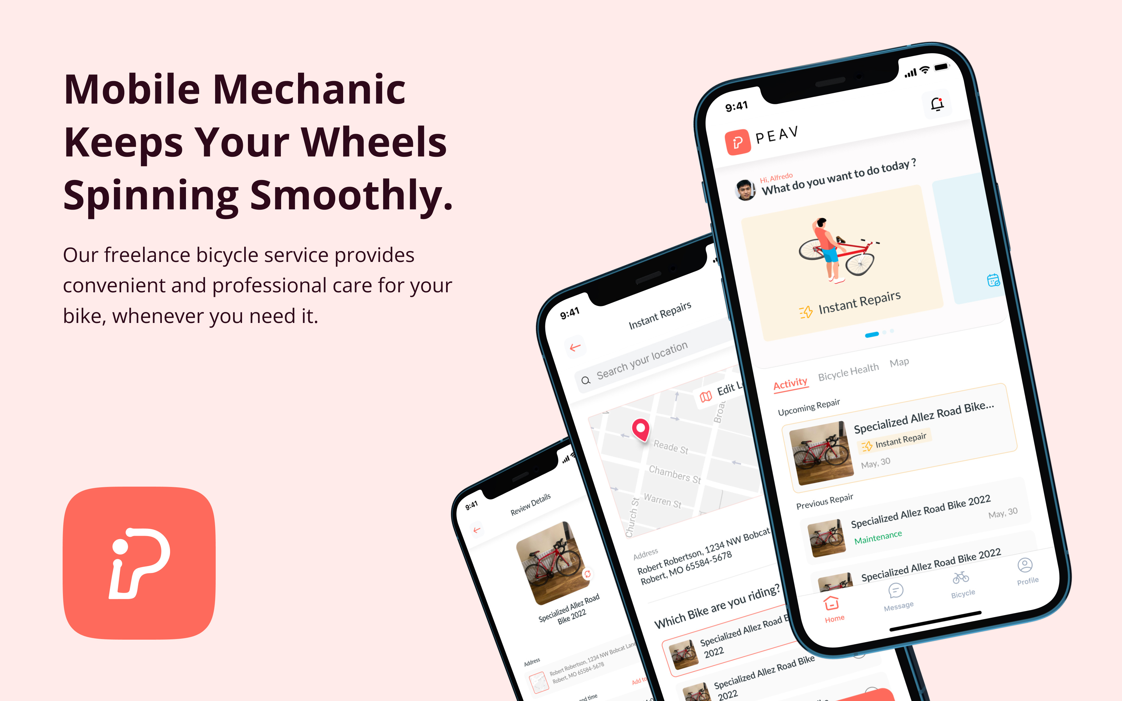 PEAV Mobile APP UIUX bike care design freelance bicycle service interface mobile app peav ui uiux ux