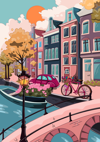 Amsterdam street view illustration portrait procreate