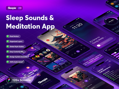 Sleepie - Sleep Sounds & Meditation Mobile App android app calm case s design ios meditaion meditate mobile music onboarding relaxation sleep sleep sounds sleepiest sounds top trending ui ui kit