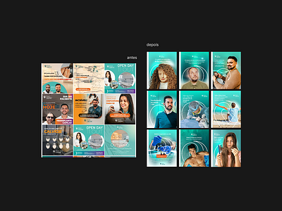 Evolução visual de marca branding cartaz design graphic design green hair hospital instagram linkedin medical poster