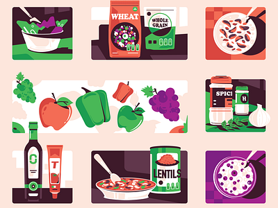 Eat your way to good gut health (Which?) fruits illustration infographic lentils oil salad spice vegetables wheat