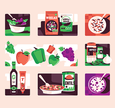 Eat your way to good gut health (Which?) fruits illustration infographic lentils oil salad spice vegetables wheat