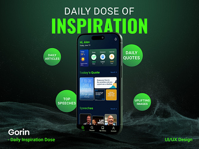 Daily Inspirational App UI Design app app design daily dose daily motivation figma fitness app green ui inspiration interaction design interface design modern ui motivation sajjad sabbir ui uiux user interface ux