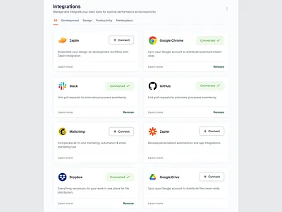Integration dashboard design integration settings ui ux