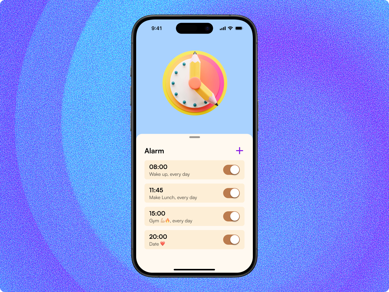 Day 23 of improving my UI skills · #23 Design an alarm clock 3d 3d design alarm challenge clock flat design pastel ui