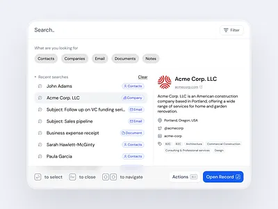 CRM Search Modal clean dashboard design light mode minimalist modal saas ui ux