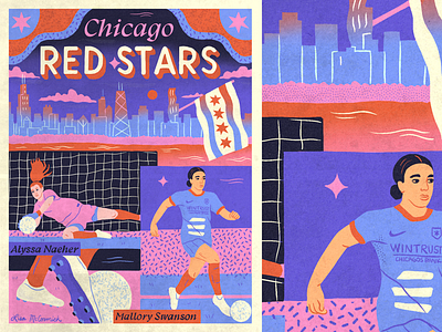 Chicago Red Stars Illustration and close up athlete branding chicago competition design futbol game illustration lettering match nwsl olympics player red stars soccer sports stadium uswnt womens soccer