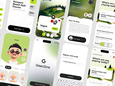 Golf App UI/UX Branding app ball branding cards design game golf illustration iphone login mobile onboarding product sign up simulator sports ui ux