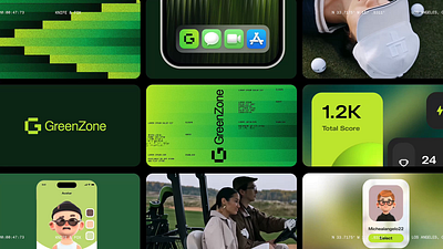 Golf App Branding Kit add animation app bento box brand branding color community friend friends green motion typography ui ux