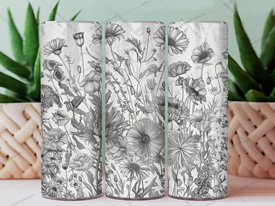 Line Art Floral Tumbler Wrap 20 oz tumbler 30 oz tumbler art custom tumbler design tumbler flora floral tumbler flower flower tumbler line line art tumbler skinny tumbler sublimation tumbler tumbler template tumbler warp