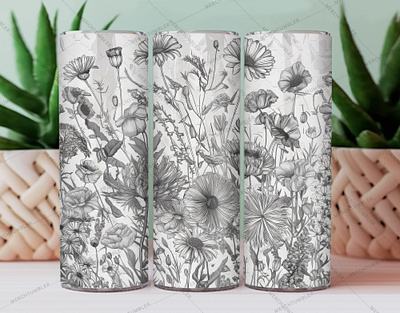 Line Art Floral Tumbler Wrap 20 oz tumbler 30 oz tumbler art custom tumbler design tumbler flora floral tumbler flower flower tumbler line line art tumbler skinny tumbler sublimation tumbler tumbler template tumbler warp