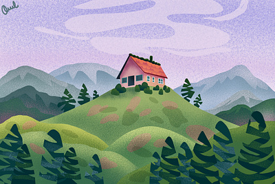 House in the Hills hills house landscape procreate